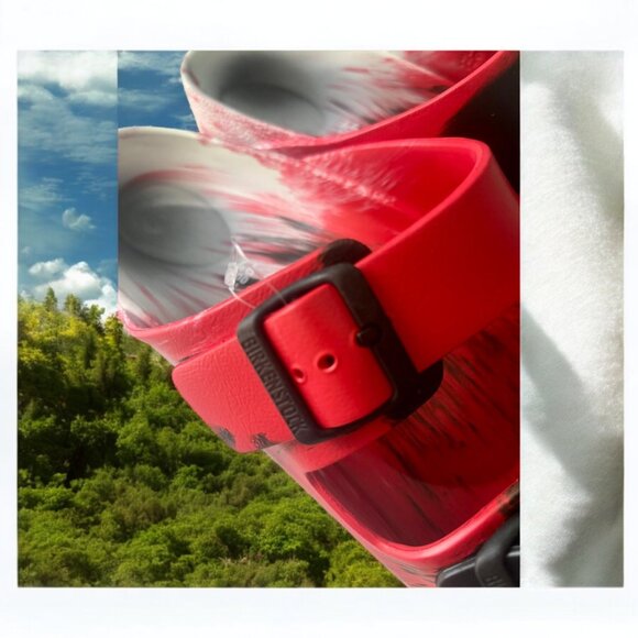 NEW! BIRKENSTOCK RED / BLACK ARIZONA EVA SANDALS - Size 13 - Picture 3 of 8